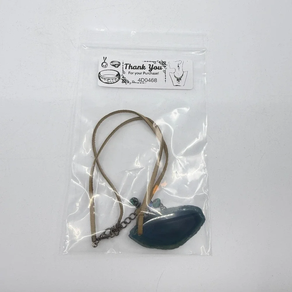 Blue Agate Slice Pendant Necklace Suede Cord Beaded Boho Statement Jewelry Gift